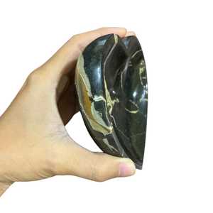 Natural Black Mamba Jasper Heart Shaped Hand Carved Polished Gemstone Decorative <b>Art</b> & Collectible Bowl - Product Image 2