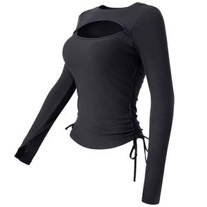 T-shirt de sport de yoga pour femmes, veste d'automne/hiver, tricot à cordon de serrage, manches longues pour la remise en forme en plein air - Product Image 3