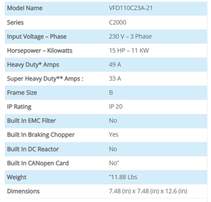 C2000-<b>T</b> VFD Three Phase Industrial Automation Variable Frequency <b>Drive</b> 11kW 230V AC Motor Controller - Product Image 2
