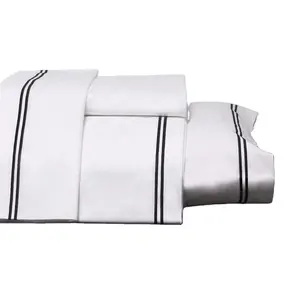 Ropa de cama de hotel 100% algodón, juego de sábanas de algodón con bordado 400TC, juego de ropa de cama con bordado blanco