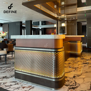 Comercial personalizado Hotel diseño moderno mármol superior restaurante <span class=keywords><strong>Bar</strong></span> mostrador con estante colgante de acero inoxidable - Product Image 5