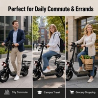 Trottinette électrique intelligente pliable et étanche pour adulte, prix usine, avec siège et panier, batterie lithium 48V 8Ah, moteur brushless 500W, autonomie 25-30km