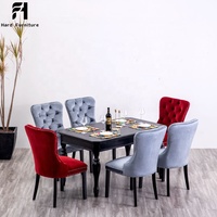 Chaise de salle à manger moderne en bois avec anneau de traction, design nordique de luxe, bleue, capitonnée, coussin doux, boutons décoratifs, pour hôtel