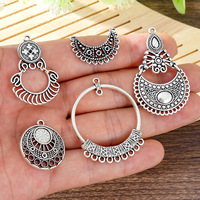 Pendentifs et connecteurs ethniques vintage en argent antique de Bohême pour la fabrication de bijoux DIY, composants et accessoires pour boucles d'oreilles