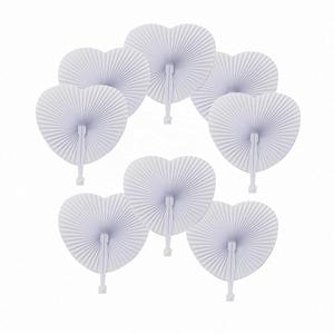 Fairy Blank White Heart Shape Folding Handheld Paper Hand Fans Plastic Handles Customized Colors DIY Painting for - Product Image 1
