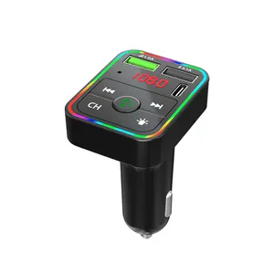 New Colorful Blue tooth 5.0 Car FM Transmitter PD Type-C Dual USB 3.1A Fast Charger Ambient Light Cigarette lighter Handsfrees