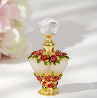 Botol Parfum Logam Bentuk Hati 5ml Motif Bunga Mawar, Botol Minyak Atsiri Mewah # 59700/59701