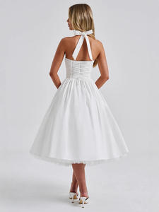 European American Sweet New Evening Party <b>Knee</b>-<b>Length</b> High Waist Breathable Polyester Puff <b>Skirt</b> Solid Color Lace Women's Dress - Product Image 2