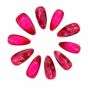 24 Uñas Postizas Rojas con Efecto Ojo de Gato, Forma Almendrada, Cobertura Total, Brillantes, con Pegamento para Uso Diario - Product Image 6