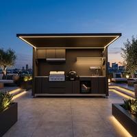 Ensemble de mobilier de jardin moderne avec station de cuisine extérieure, téléviseur intelligent, éclairage LED, haut-parleur Bluetooth, en acier inoxydable, pliable, pour resort