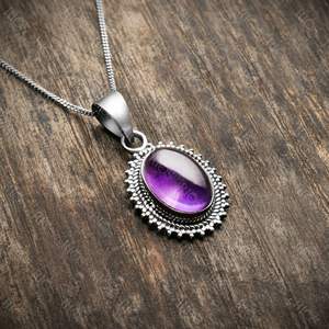 Colgante de collar bohemio de Plata de Ley 925 con piedra preciosa de amatista natural chapado en oro rodio en caja de regalo de piedra púrpura elegante - Product Image 2