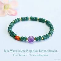 JuanYu Bracelet ethnique pour femme en jadéite naturelle de qualité A, perles bleu eau et améthyste, vente en gros en direct, style temple