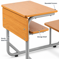 Ensemble bureau et chaise double pour étudiants, mobilier scolaire, table de classe avec crochet de rangement