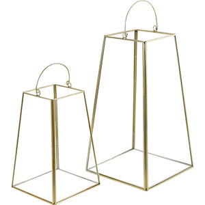 Vetro trapezoidale in metallo lanterna geometrica appesa terrario interno/esterno piantatrice a secco per la tavola di arredamento per la casa - Product Image 1