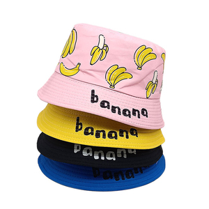 Nuevo estilo al aire libre sol 54cm niño niña chico doble cara gorras dibujos animados Panamá gorra niños pescador sombreros plátano patrón cubo sombrero - Product Image 1