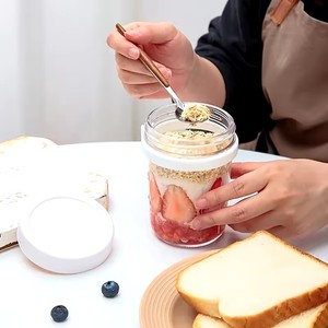 แก้วโอ๊ตมีลแบบพกพาขนาด 400 มล. พร้อมฝาปิดและช้อน สำหรับใส่อาหารเช้า ซีเรียล นม สลัด โยเกิร์ต อุปกรณ์ครัว - Product Image 6