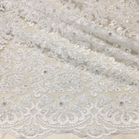Tissu de dentelle de mariée de luxe tissé, entièrement brodé à la main avec des perles, de haute qualité, blanc, accessoires pour robes de mariée pour filles