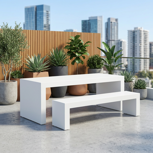 Mesa de Comedor Rectangular Moderna de 200 cm de Hormigón, Mesa de Comedor Minimalista de Fibra de Hormigón Impermeable para Uso en Interiores y Exteriores - Product Image 3