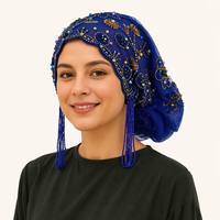 Hijab instan mewah berbahan poliester dengan payet, rumbai, dan renda, desain elegan Timur Tengah, dapat diatur, untuk wanita.