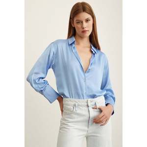 Camisa Básica de Satén para Mujer, Azul, Clásica, con Botones, para Uso Diario - Product Image 2