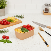 Boîte à repas rectangulaire jetable en papier kraft pour restaurant, biodégradable, résistante à l'huile, avec couvercle
