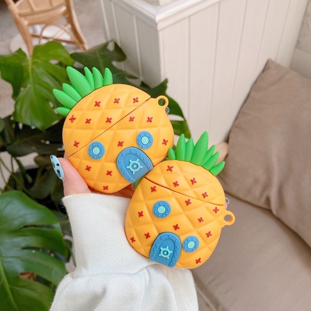 Cute 3D Pineapple House Silicone Case for AirPods Pro 4 3 2 1 Cartoon Pineapple Shape Shockproof Earphone Protective Cover