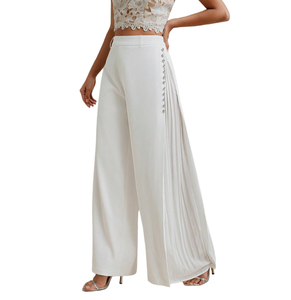 <span class=keywords><strong>Pantaloni</strong></span> Larghi da <span class=keywords><strong>Donna</strong></span> Casual a Vita Alta con Pieghe <span class=keywords><strong>Laterali</strong></span> e <span class=keywords><strong>Bottoni</strong></span> Decorativi, Chiusura con Cerniera, Vestibilità Comoda per Primavera Estate Autunno - Product Image 1