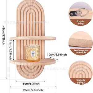 Wooden Wall Mounted Display <b>Shelf</b> Oval Shape Solid Wood Organizing Rack For Home Decor - Product Image 4