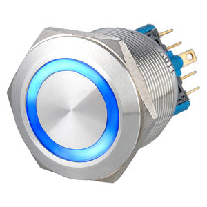 Botón Pulsador Momentáneo Jess 2NO2NC IP65 de Acero Inoxidable con Anillo Iluminado LED Azul, 24V, para Electrodomésticos e Industria - Product Image 1