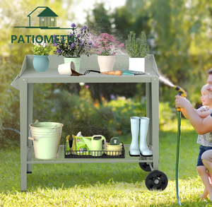 Banc de jardinage extérieur en métal durable et imperméable avec roues, table de jardin mobile pour cour, conception personnalisée OEM disponible - Product Image 3