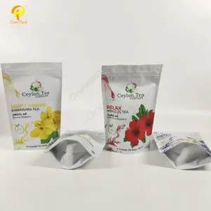 White Customized Size Bags For Tea Filter Packaging Stand Up Pouch with Zipper Natural Fiber Fillable Tea Bags