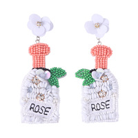 Anting-anting bunga mawar bordir manik beras jahitan tangan obral besar Hari Valentine romantis