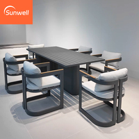 Table à manger moderne en aluminium pour l'extérieur, chaises résistantes aux UV et imperméables pour cour, patio, jardin, hôtel, légères et durables