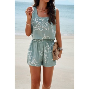 Bella estate Hawaii Beach due pezzi Set di abbigliamento personalizzato grafica femminile canotta canottiera e pantaloncini - Product Image 3
