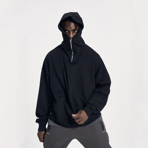 Men's Quarter <b>Zip</b> Oversized Pullover Hoodie Streetwear Distress Acid Wash 100% Cotton Breathable Full Customization <b>Hooded</b> Solid - Product Image 5