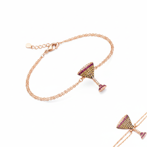 Bracelet en argent sterling 925 fait main, design breloque verre de champagne, pierres rubis et citrine, vente en gros turque - Product Image 2