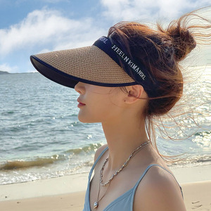 Heeln <b>Straw</b> Visor <b>Hat</b> Adjustable Foldable Large Brim UV Protection Beach Sun <b>Hat</b> For Women <b>Summer</b> Outdoor Use - Product Image 4