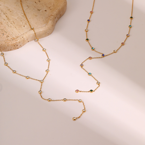 Collar de acero inoxidable con circonitas y flecos largos, estilo europeo y americano, con cadena en forma de Y, adecuado para todas las ocasiones. - Product Image 2