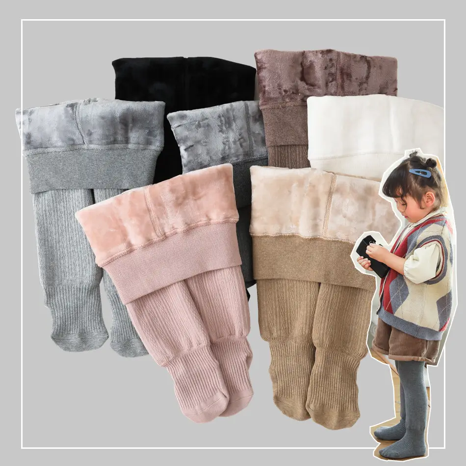 Vente chaude Bébé Hiver Polaire Leggings Super Doux Épais Solide Couleur Chaud Collants Jacquard Motif Chaussettes En Gros