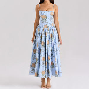 Nouvelles robes maxi élégantes à bretelles spaghetti, style français, décontractées, sexy, à découpes, avec ceinture, pour femmes, pour les vacances d'été - Product Image 1
