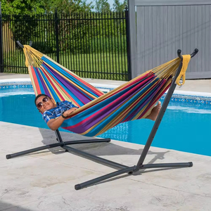 Hamaca <span class=keywords><strong>de</strong></span> Lona para Acampar al Aire Libre y para Colgar, Hamaca <span class=keywords><strong>de</strong></span> Algodón a Rayas <span class=keywords><strong>con</strong></span> Soporte, Hamaca <span class=keywords><strong>con</strong></span> Soporte <span class=keywords><strong>de</strong></span> Poste <span class=keywords><strong>de</strong></span> <span class=keywords><strong>Madera</strong></span> - Product Image 2