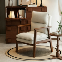 Fauteuil individuel vintage en bois massif, chaise simple rembourrée minimaliste pour salon, balcon, bureau