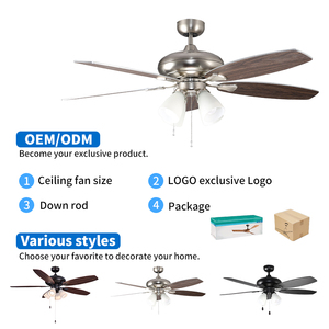 Ventilateur de plafond en verre décoratif pour la maison, avec 5 pales, 52 pouces, avec lumière LED et chaîne de tirage, pour salon - Product Image 6
