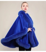 Eleganter Fox Fur Schal für Frauen Winter Strick Damen Kaschmir Wolle Cape Schal mit flauschigen Fox Collar Poncho