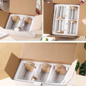 食品储存容器玻璃罐套装圆形高硼硅气密玻璃，带竹盖，适用于2/3/4套 - Product Image 6