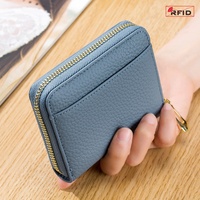 Portefeuille court multifonctionnel en cuir véritable avec fermeture éclair, design japonais de niche, grande capacité, anti-RFID, compact pour pièces de monnaie