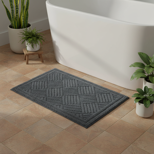 Tappetino da Bagno Grigio Semplice con Bordo in Tessuto Non Tessuto, Design Pratico, Assorbente e Antiscivolo - Product Image 2