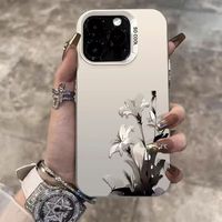 Casing Handphone TPU PC Motif Bunga Lily Putih Berlapis Perak Elektroplating untuk Iphone Xs 11 12 13 14 15 16 17 18 Pro Max