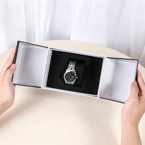 Scatola da collezione di orologi di lusso di nuovo Design nero lucido pianoforte laccato a doppia porta scatole di carta per orologio - Product Image 5