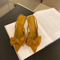 Nouvelle collection été 2025 – Sandales à talon aiguille style européen et américain, bout pointu, nœud décoratif, bride unique, talon fin et ouvert à l'arrière